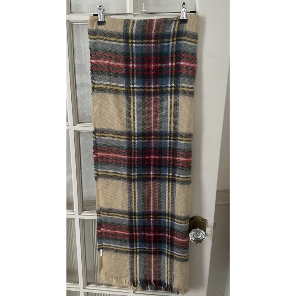 Plaid Blanket Scarf Beige Red Oversized 52" X 72"